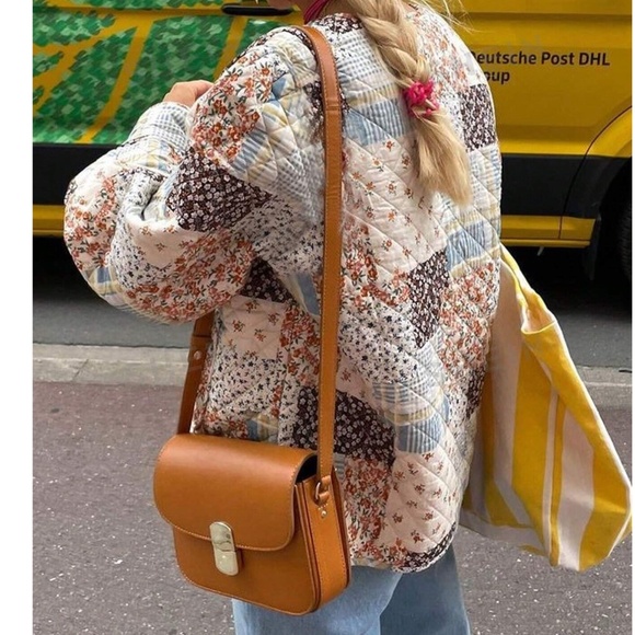 Cozy Floral Patchwork Print Open Front Quilted Jacket Coat - Picture 2 of 6